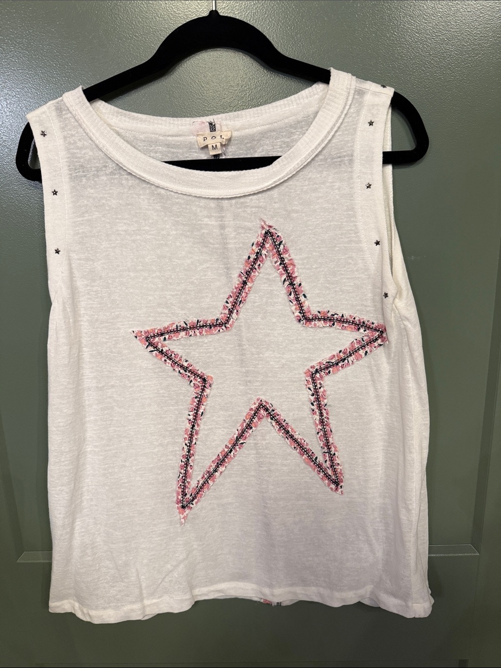 NWOT POL White Sleeveless Tank with Pink Trim Star